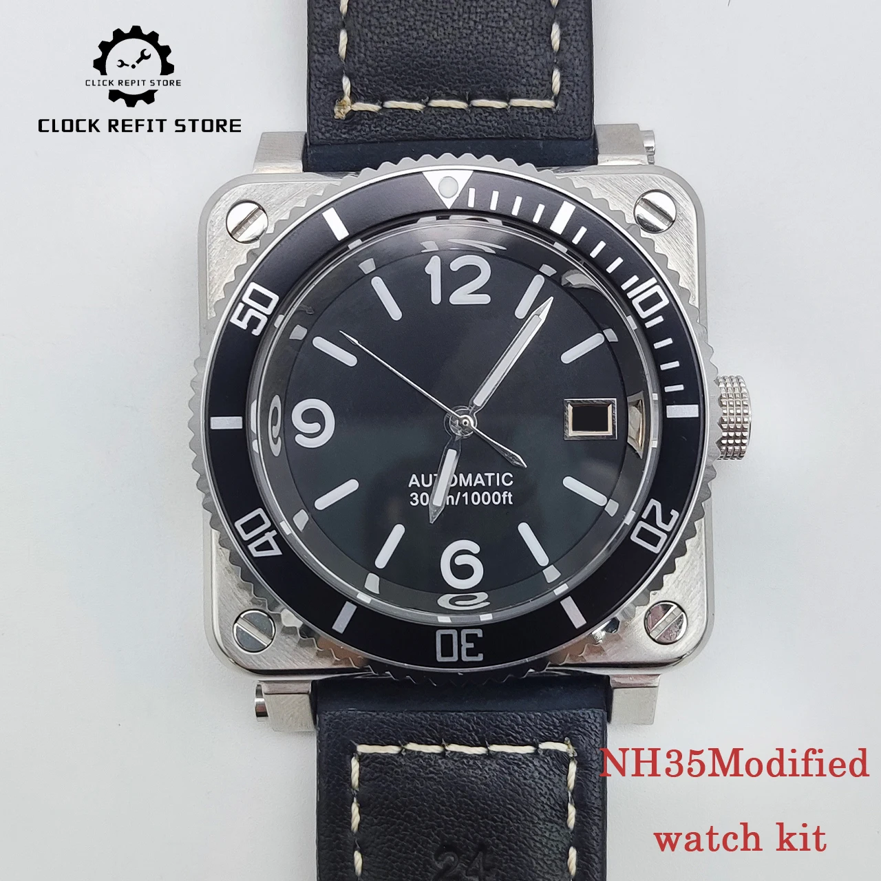 montre-homme-diy-42-mm-carre-nh35-cadran-noir-lumineux-aiguilles-en-aluminium-bordure-saphir-verre-de-vitrine-monture-en-cuir