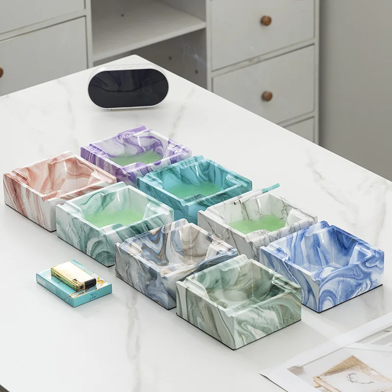 Cendrier en céramique carré déformé, lavage à l'encre créatif, décoration de bureau de dessin animé, cendrier en céramique de luxe moderne, décoration de bureau