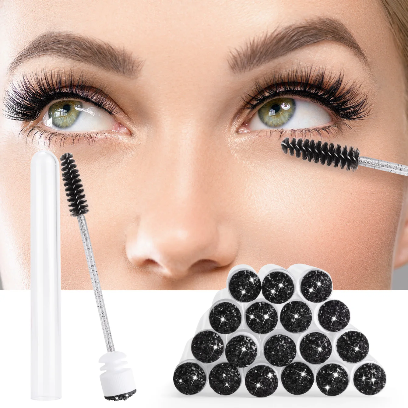 100Pcs Disposable Eyelash Brushes Reusable Eyelashes Brush Tube Mascara Wands Tubes Dust-proof Lash Spoolies Storage Makeup Tool