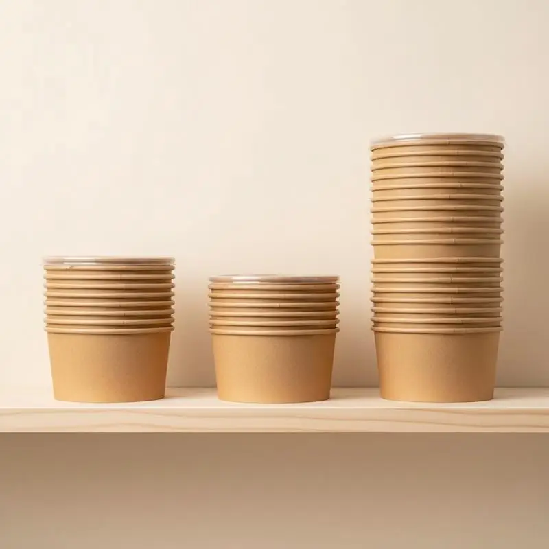 Kraft Paper Round Food Boxes With Clear Anti-Fog OPS Lids Round Shape Pack Of 25 Kraft Paper Packaging Box