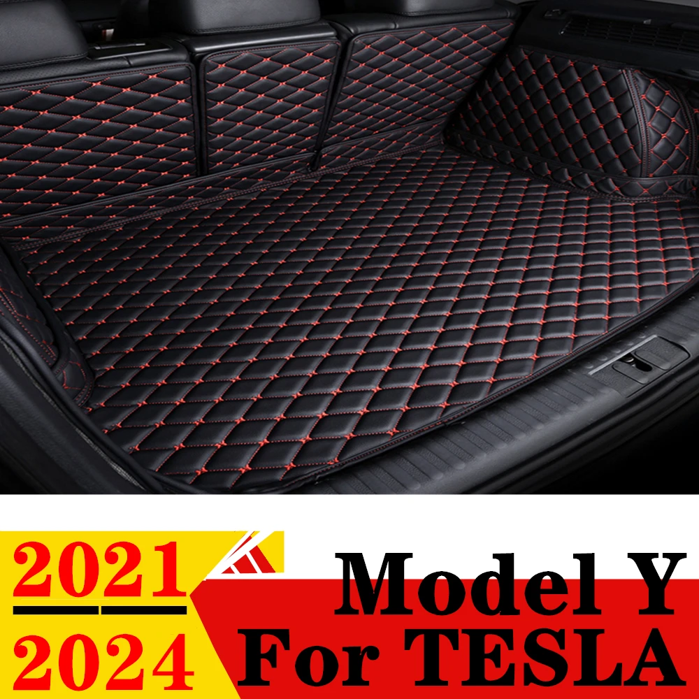 Car Trunk Mat For Tesla Model Y 2024 2023 2022 2021 Rear Cargo Cover Carpet Liner Tail Interior Vehicles Parts Boot Luggage Pad