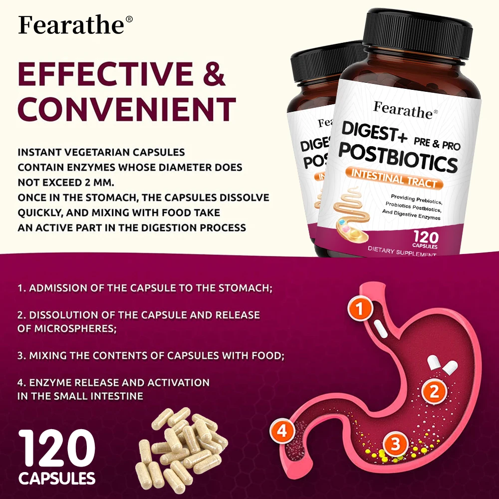 Digestive + Prebiotics + Probiotics Capsules Support Digestive Enzymes Gut Health Immune Relieve Bloating