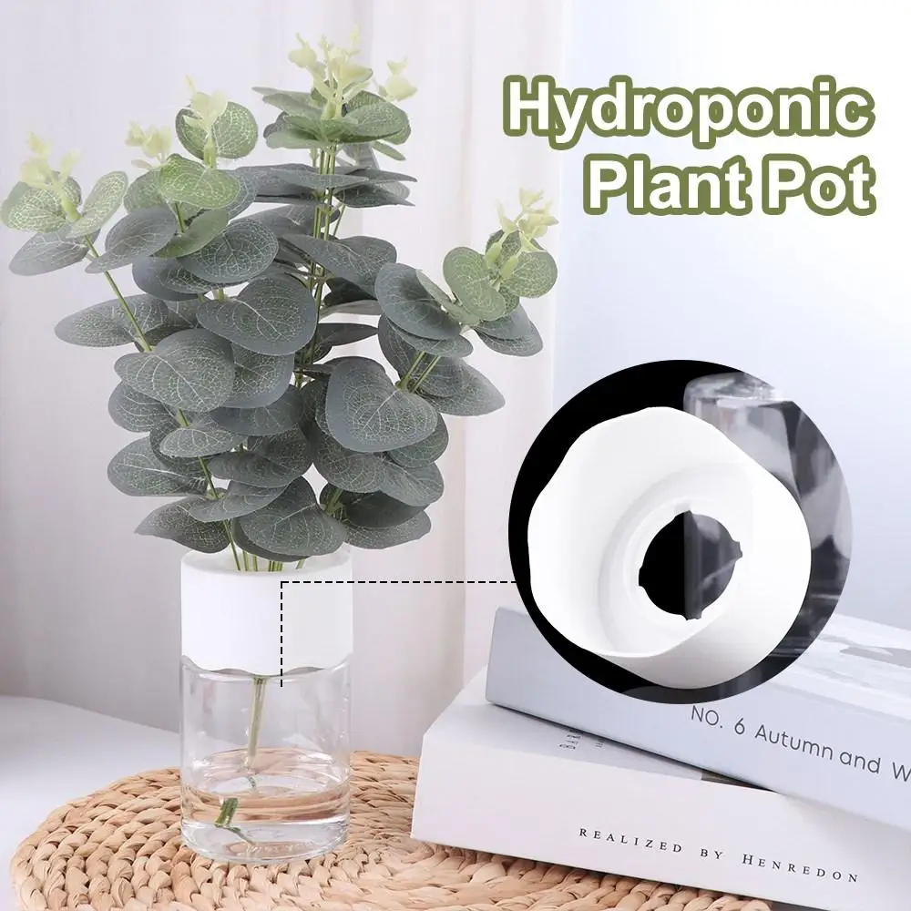 Plastic Hydroponic Plant Pots Transparent Circular Hydroponic Flower Pot Stylish White Water Planting