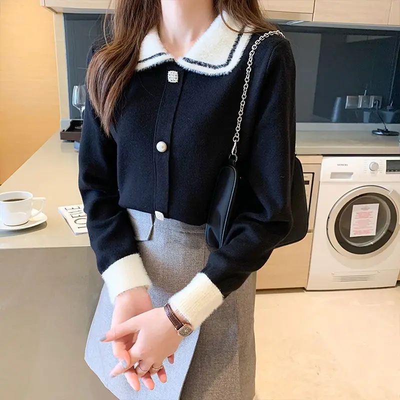 Sweet Contrast Knitting Pullovers Top Autumn Winter New Long Sleeve Academy All-match Sweaters Fashion Elegant Women Clothing