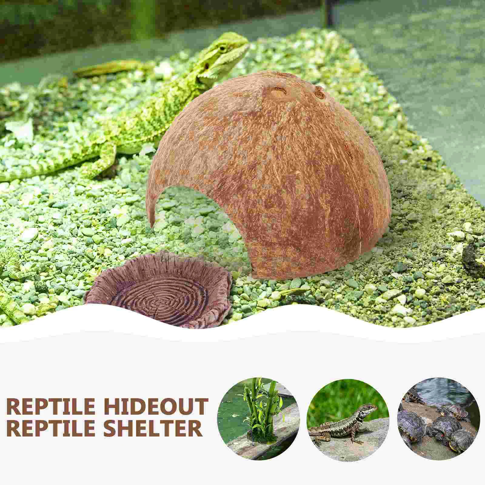 Coconut Shell Hideout House Turtle Habitat Decor Lizard Spider Snail Pet Shelter Humid Hide for Leopard Gecko Snake Hideout