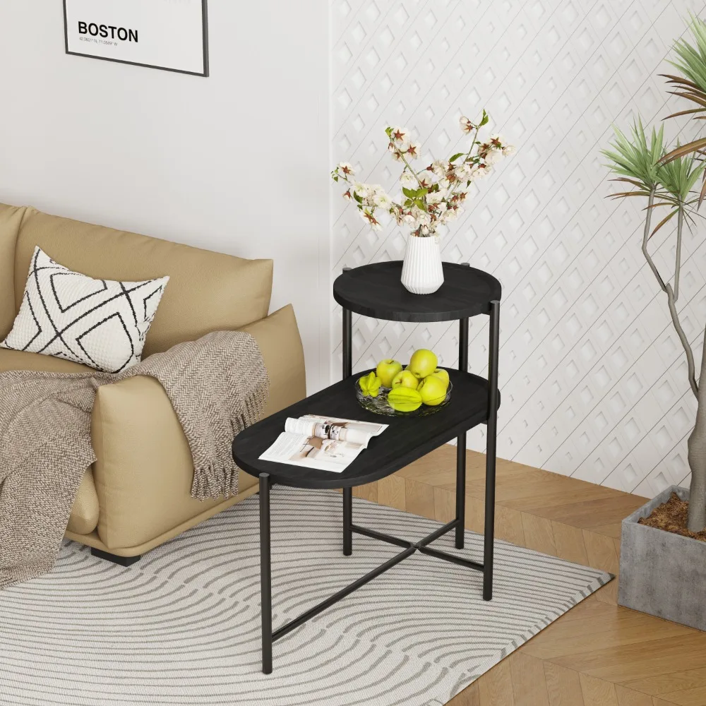 

Coffee Table，with Storage Tray 2 Tier Oval End Tables Wooden Small Side Table For Living Room