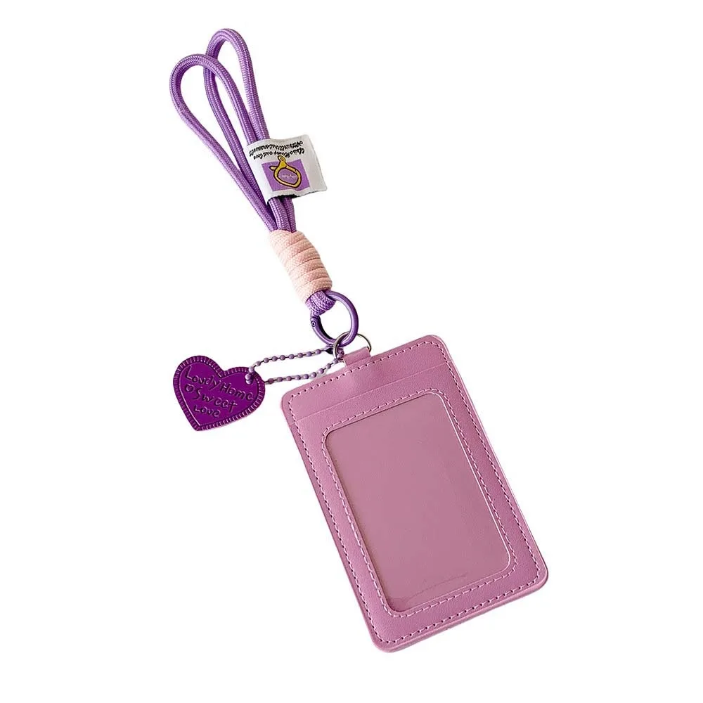 

ID Card Protective PU Leather Bus Card Cover Love Heart Pendant Credit Card ID Card Holders Student Key Chain Badge Holders