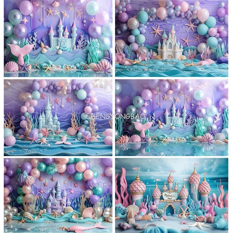 

SHENGYONGBAO Fairy Castle Mermaid Seashells Circus Tent Photography Backdrops Balloons Birthday Party Decor Background NR-01