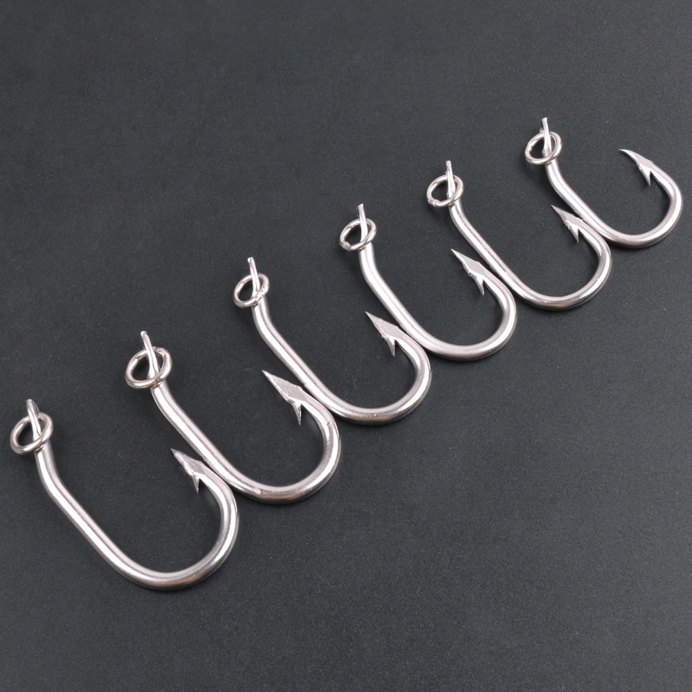 5Pcs Tuna Fishing Hooks Stainless Steel Heavy Duty Big Game Strong Bent Saltwater Jig Fishing Hook with Action Ring