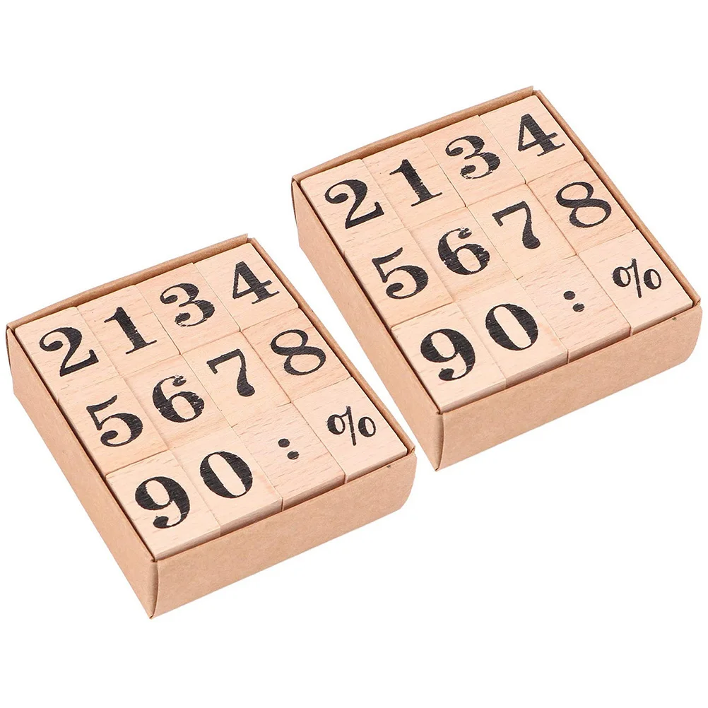 

2 set 2 Sets Carved Number Premium Wooden Rubber Stamps Kids Safe Number Seal Diy Craft Stamp Kit Household Decorative Scrapbook