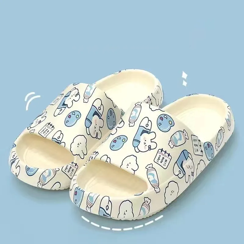 Home Cute Cartoon Animal Bear Print Slippers Female Summer Thick High Soles Indoor Cloud Feeling Shower Women Slippers sandals