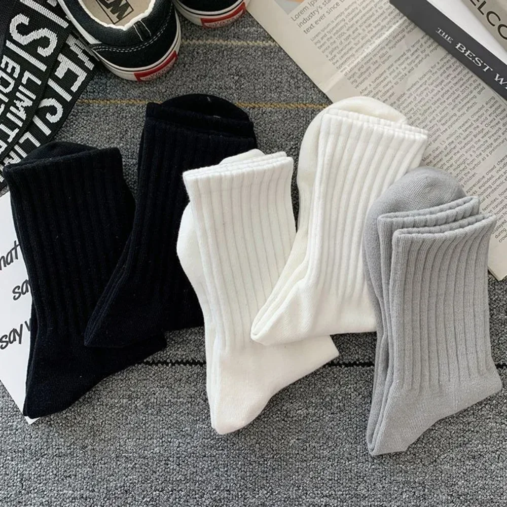 5 Pairs Men\'s High Rubber Band Waist Couple Mid Tube Sports Solid Socks Spring/Summer Basketball Socks Four Seasons