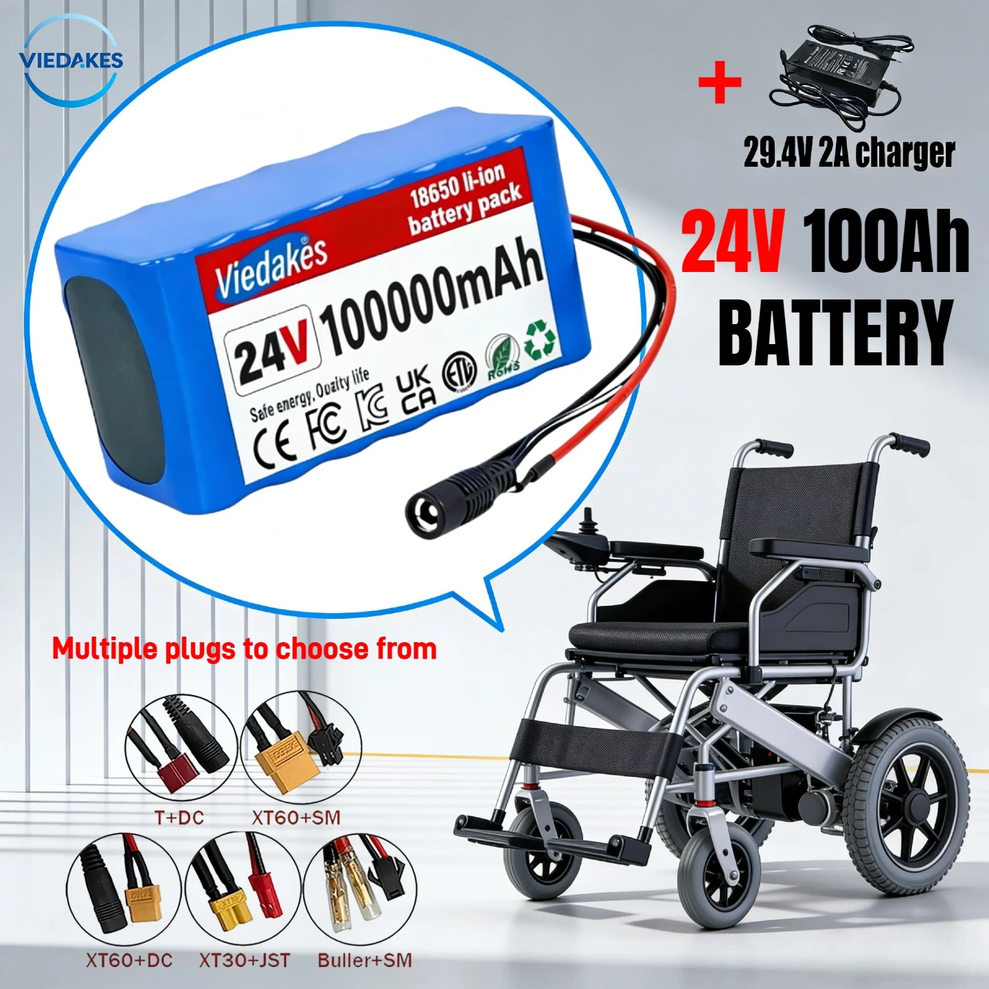 

24V 100Ah 7s3p 18650 rechargeable Battery, for Electric Wheelchair, Home Mobility Scooter and Children’s Ride-on Toy Vehicle❤️