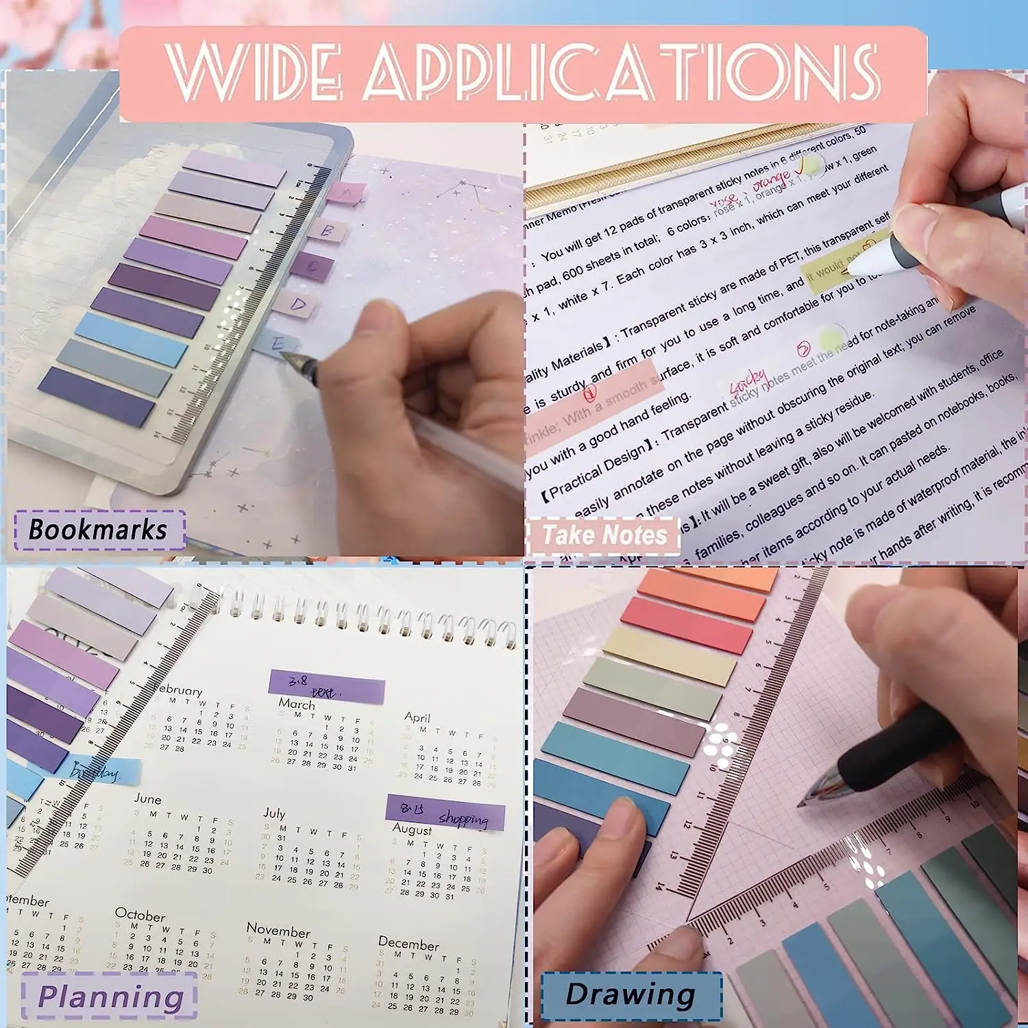 200/1200Sheets Writable Sticky Tabs Book Tabs Page Markers Translucent Sticky Note Tabs Post It Stick Tabs Annotation Tabs Index