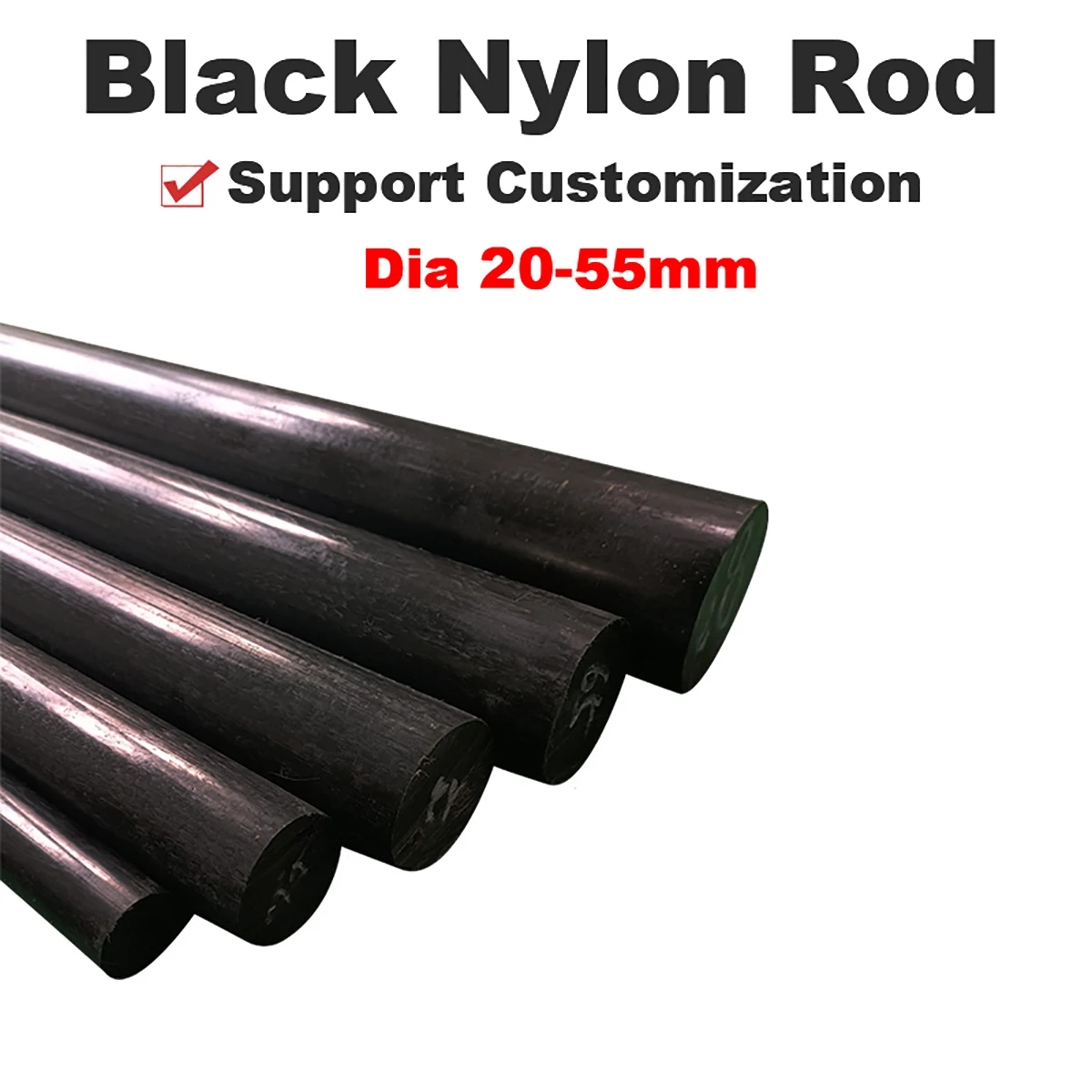 1pcs PA6 Diameter 20-55mm Black Polyamide Stick PA6 Pure Nylon Rods Wear Resistant Rod For Machining Length 500mm