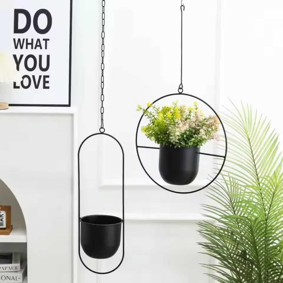 Creative Iron Plant Hanging Basket with Hook Modern Succulent Plant Flowerpot Hanging Bucket Simple Plant Pot Home Decoration