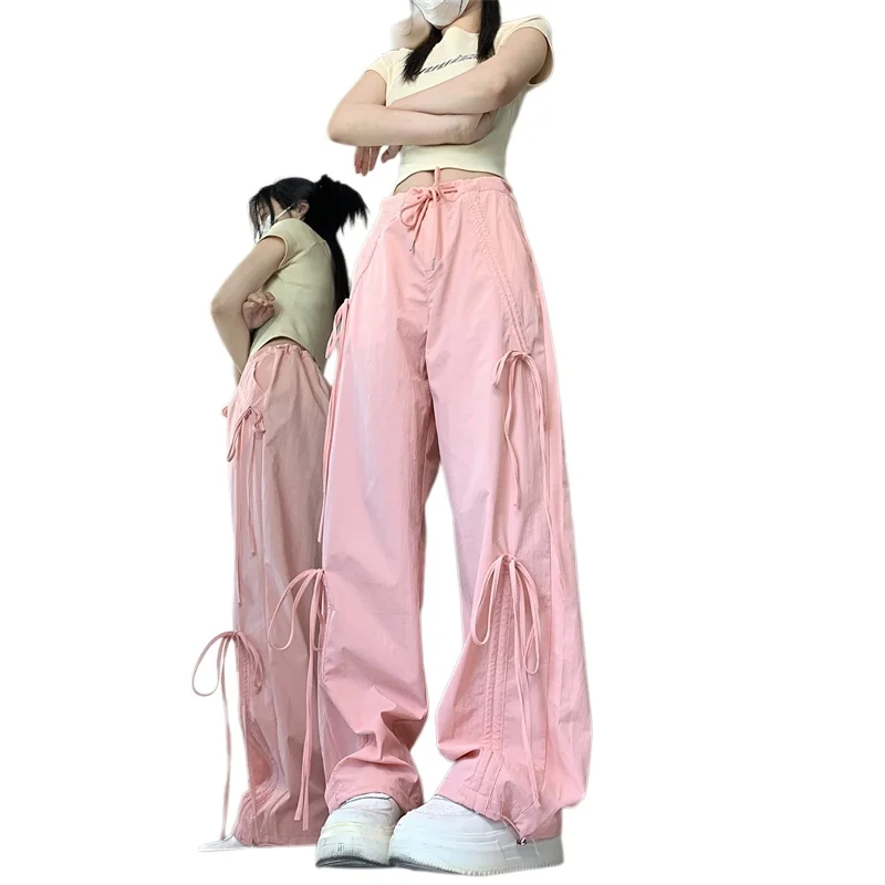 

Women Baggy Pink Pants Jogger Vintage Harajuku Y2k Aesthetic Oversize Sweatpants Lace-up High Waist Wide Trousers 2000s Clothes