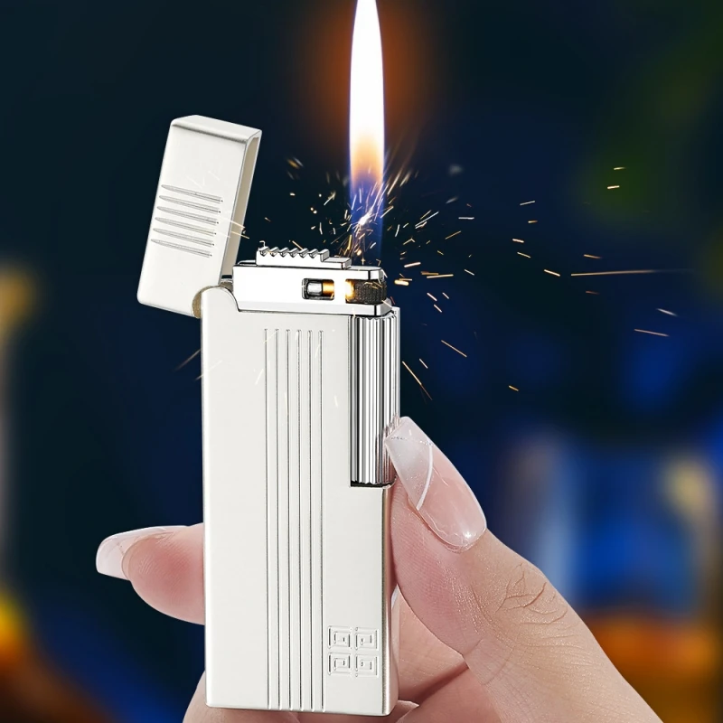

High Appearance Grinding Wheel Side Open Flame Inflatable Lighter Metal Lighter Fashionable Ultra-Thin Inflatable Lighter Gift