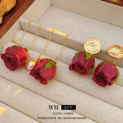 Silver needle eternal rose earrings French elegant temperament earrings retro light luxury high-end earrings