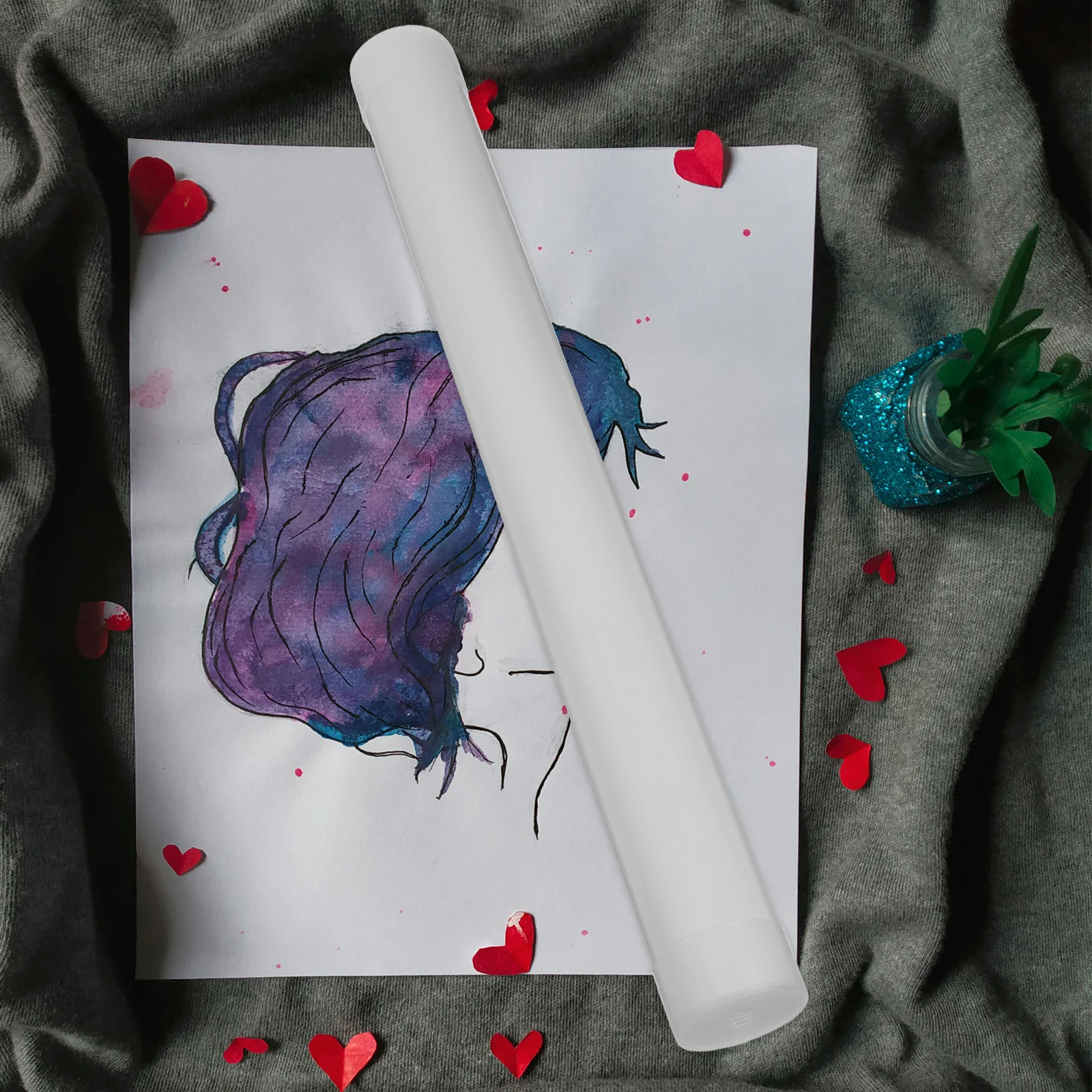 Tubo portaoggetti per pittura da 2 pezzi, robusto tubo porta poster portatile per opere d'arte, documenti da disegno, custodia protettiva per il trasporto