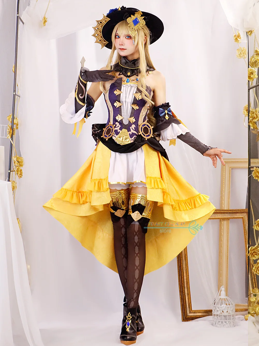 Navia cosplay jogo genshinimpact navia caspar impressão 3d cosplay traje vestido chapéu peruca anime role play carnaval festa roupas