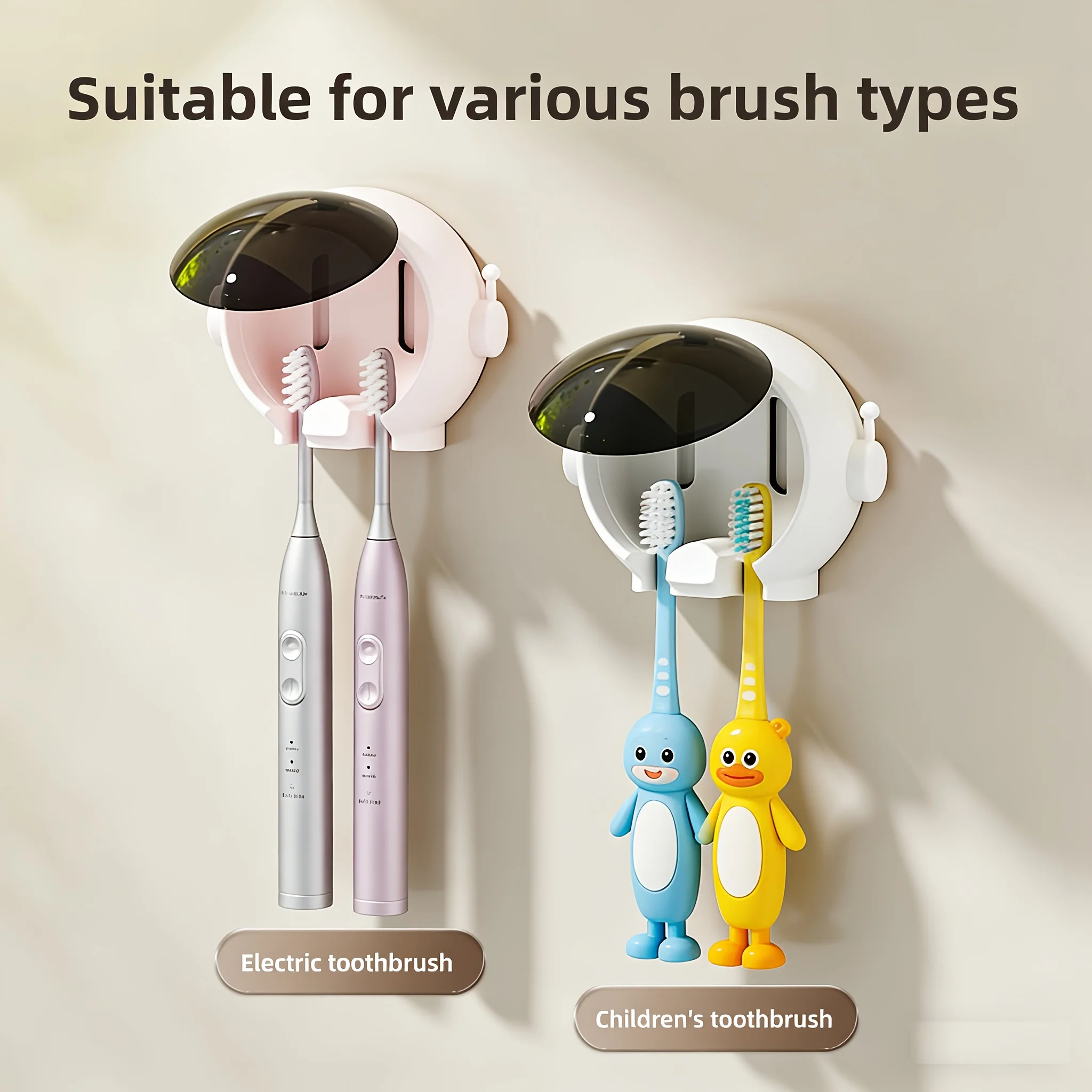 

1Pc Wall Mount Toothbrush Holder, Cartoon Bathroom Storage Rack, No Drill Adhesive for Electric Toothbrush Organizer
