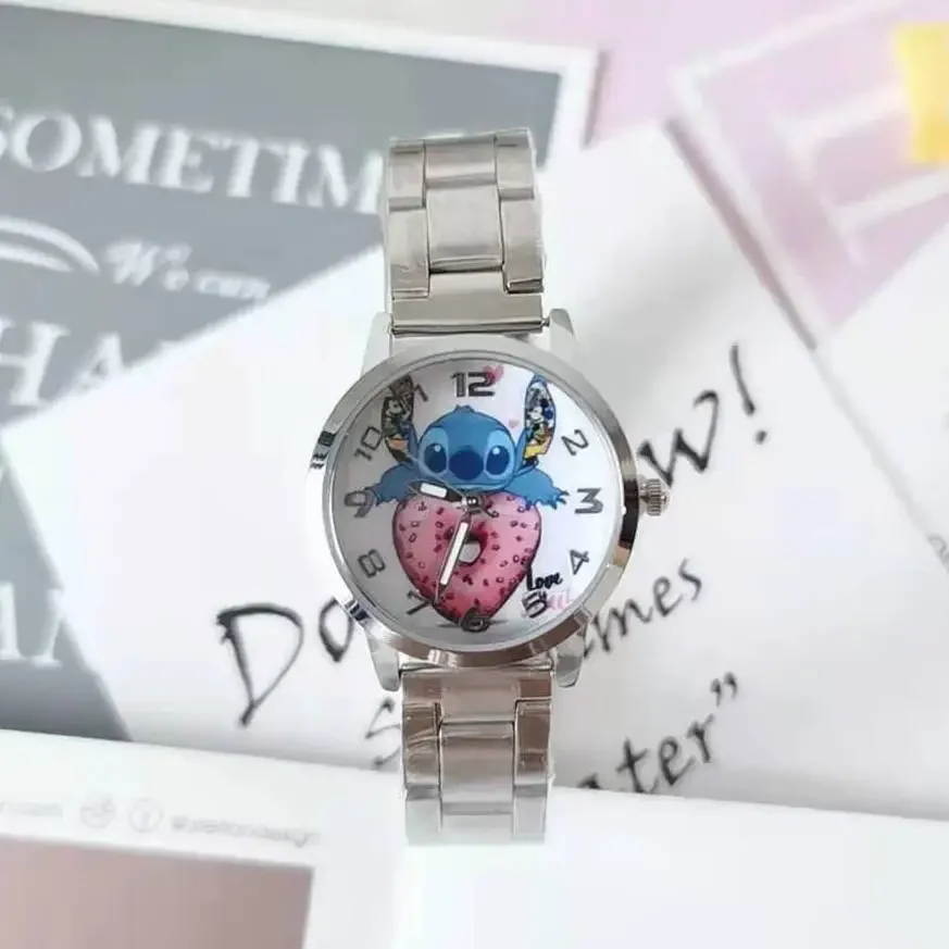 Miniso Anime Cartoon Disney Stitch Stainless Steel Waterproof Round Quartz Adult Watch Boys Girls Students Watch Birthday Gifts