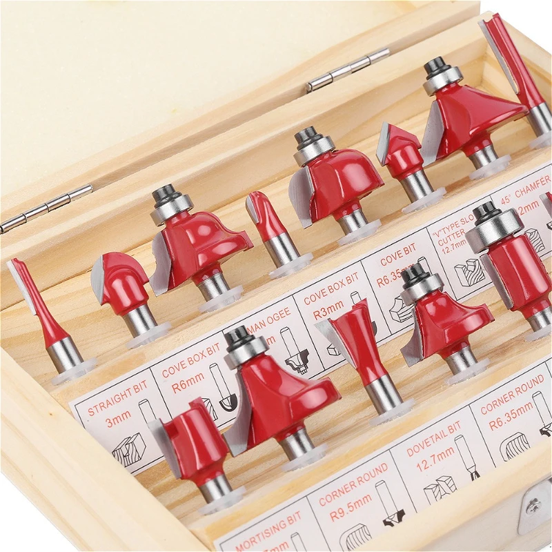 12/15pcs Router Bit Set Trimmen Rechte 8mm Schacht Schrijnwerker Frees Voor Trimmen Machine Hout lager Cove Box Bit