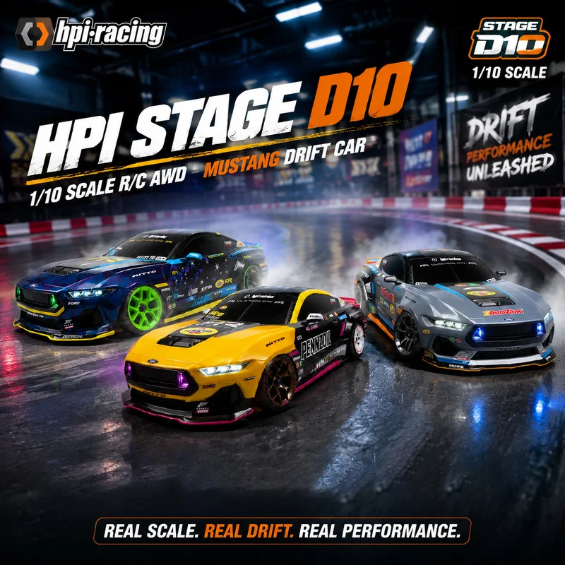 HPI Stage D10 1/10 Simulation Mustang JD/VG/BH series remote control electric drift car racing full lighting lights.