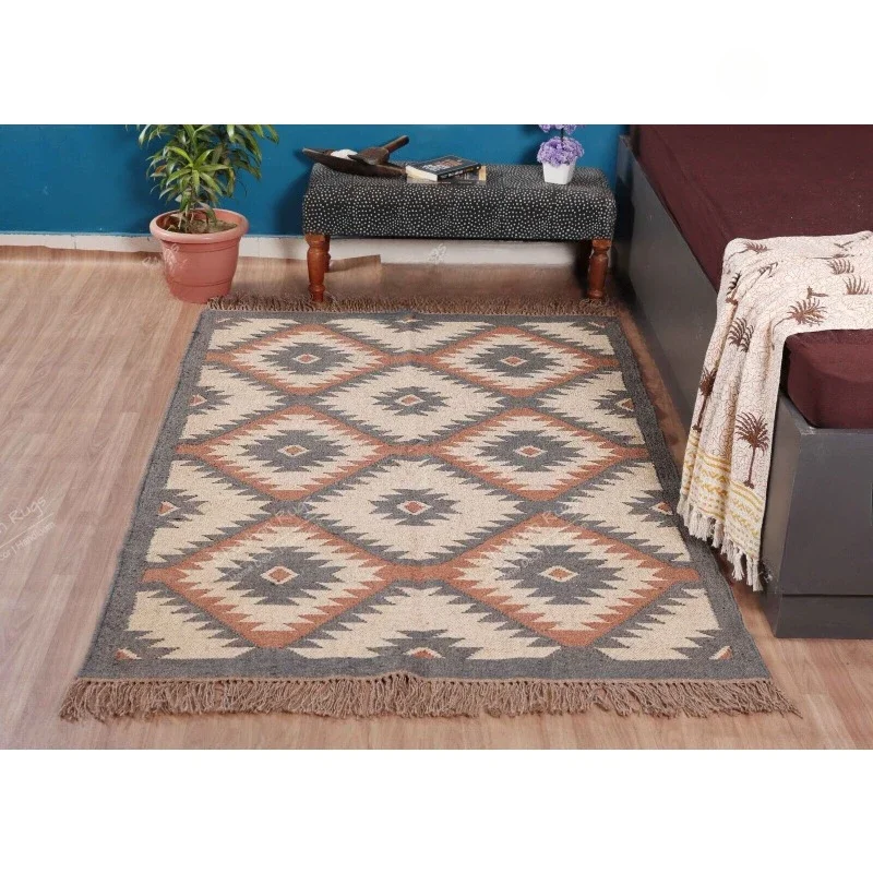 Natural Handwoven Wool Jute Rug Vintage Kilim Rug Traditional Kilim Rugs