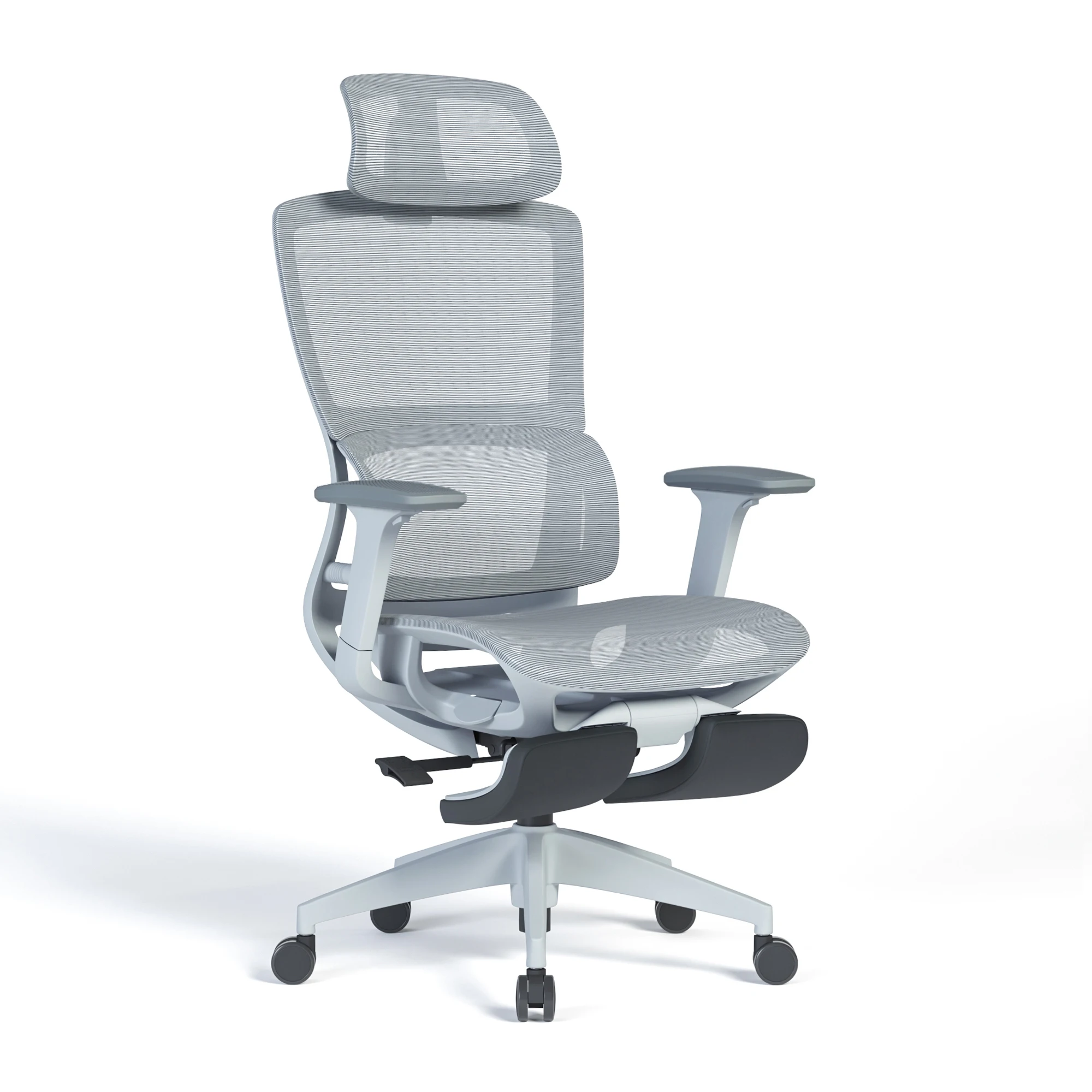 

Современное эргономичное офисное кресло руководителя с полной сетчатой спинкой, подставкой для ног и поворотным механизмом, премиум-класса