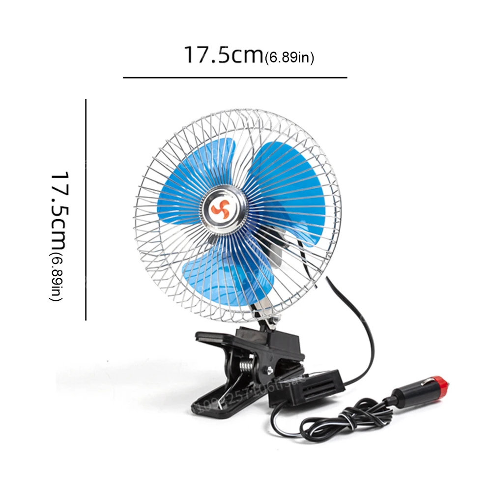 12/24V Oscillating Car Fan Safety Metal Guard Portable Car Cooling Fan Rotation Truck Vehicle Strong Wind Air Cooler Adjustable