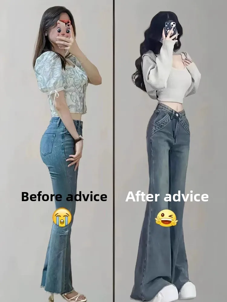 

Джинсы-клеш с высокой талией для женщин, весенняя новинка, большие размеры, стройнящий дизайн, длина в пол, модные брюки-клеш