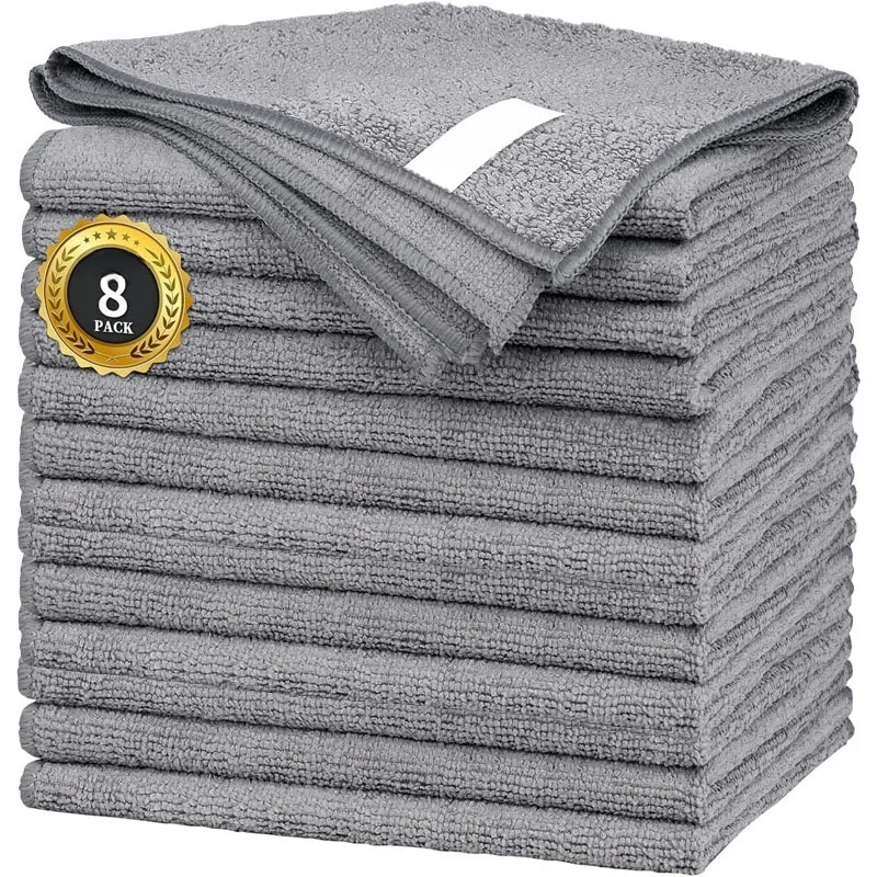 Grey Microfiber Cleaning Cloth -Pack of 8 Highly Absorbent Cleaning Rags