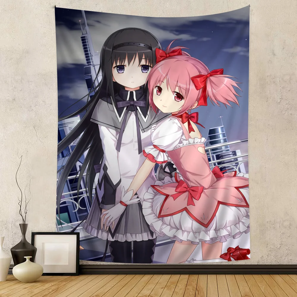 Puella Magi Madoka Magica Cartoon Tapestry – Bohemian Mandala Style, Ideal Wall Hanging Sheets for Anime & Boho Spaces