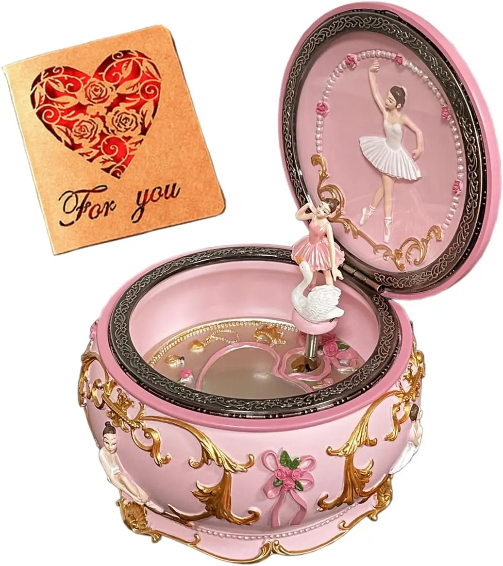 Elegante caja de música de bailarina con luces LED y figura giratoria, juega la melodía del lago de los cisnes