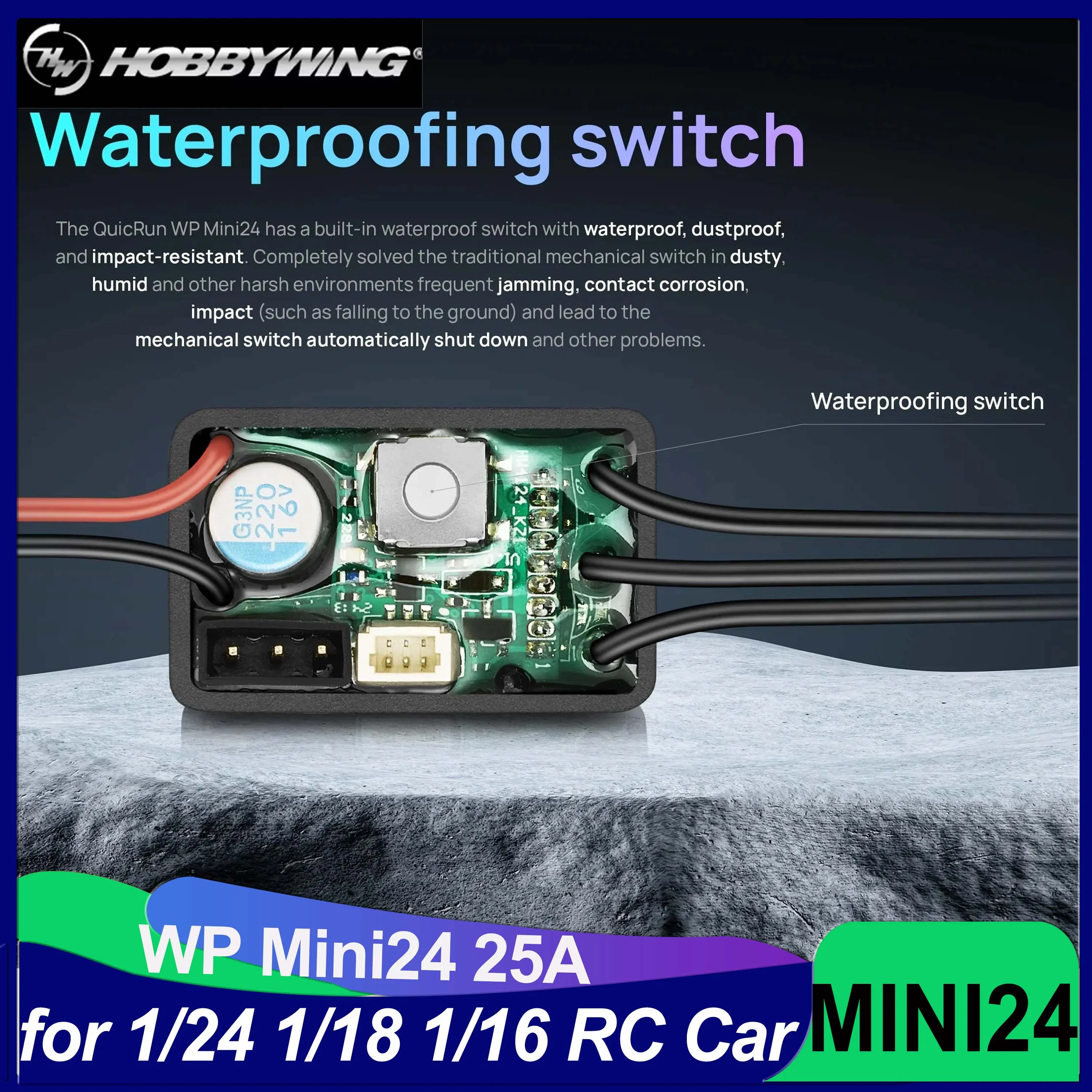 

Hobbywing QuicRun WP Mini24 25A Водонепроницаемая поддержка ESC Матовый бесщеточный режим для 1/24 1/18 1/16 RC Гусеничный автомобиль Модель 1621 Двигатель