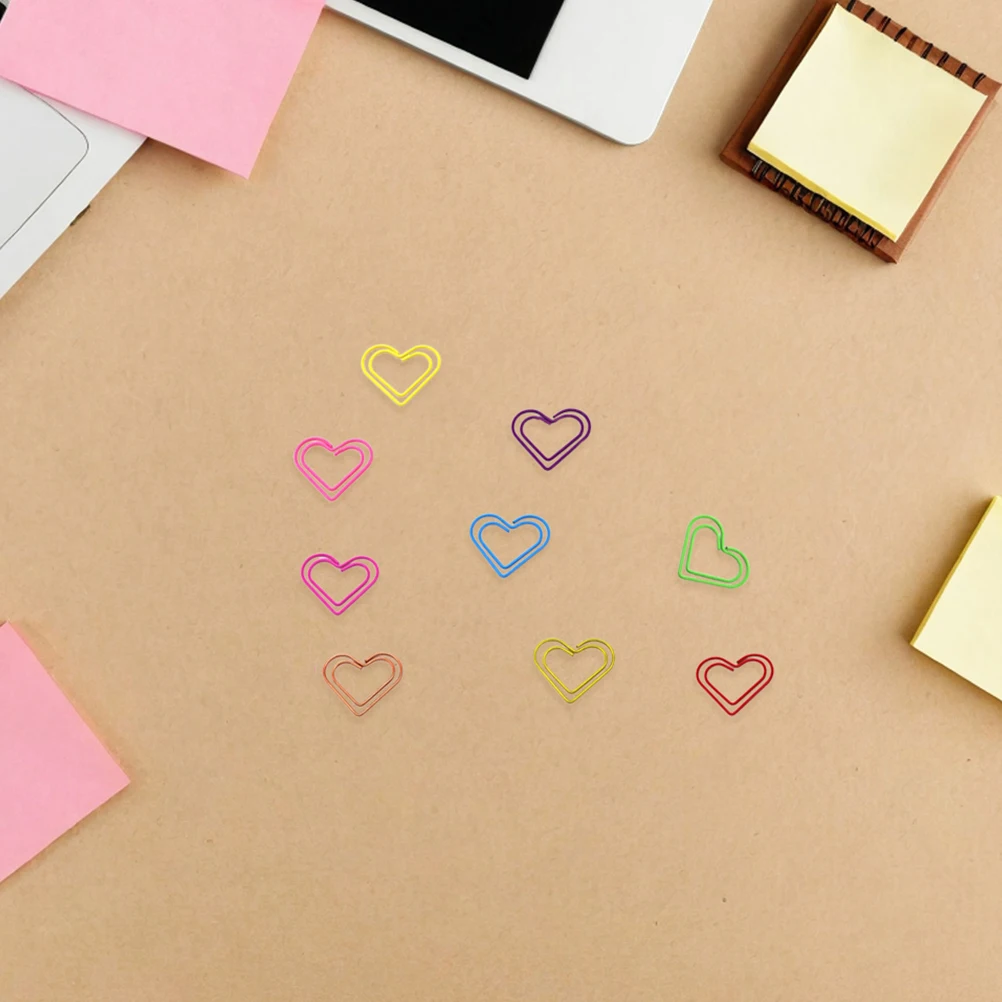 

150pcs Heart Shaped Paper Clips Multi Colored Colorful Metal Binder Small Cute Office Home Decorative Organizational Supplies