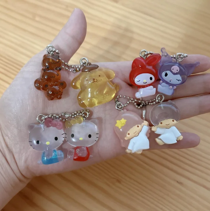 

Sanrio Characters Best Friend Keychain Twin Stars Hello Kitty Kuromi Pom Pom Purin Transparent Model Bag Charm Collectible Gifts