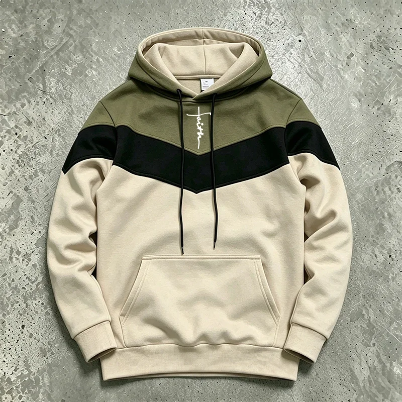 Autumn Winter Men's Hoodies Print Casual Tricolor Splice Sweatshirts Outdoors Sports Jogging Clothing Autumn Winter Sportswear