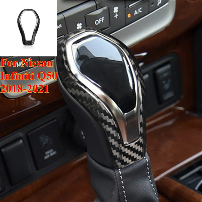 

1PCS Cover for Nissan Infiniti Q50 2018-2021 Car Gear Shift Knob Shifter Accessories Interior Hard Carbon Fiber Sticker