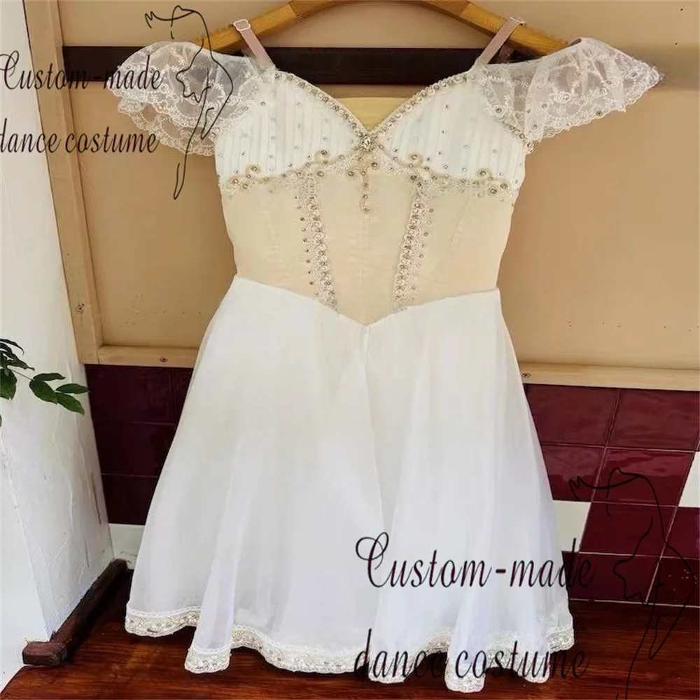 Gebeilia バレエドレス 白鳥の湖バリエーション ガーゼドレス プライベートカスタム アプリコット ホワイト ベージュ スパークリング ダイヤモンド フローティング ロングドレス