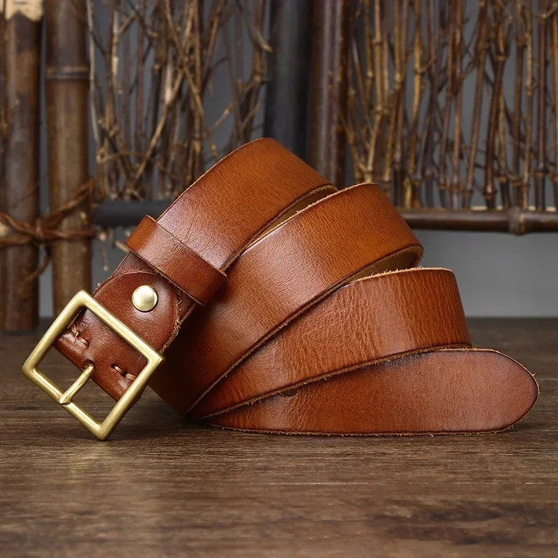 3,3 CM Reine Rindsleder Echtes Leder für Männer der Frauen Hohe Qualität Jeans Messing Schnalle Gürtel Cowboy Mode Designer Passenden gürtel