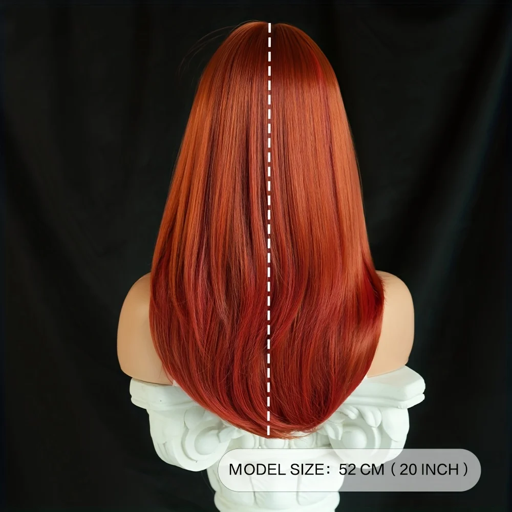 straight copper hair wig, elegant and fashionable medium red-orange wig, high-density synthetic heat-resistant fiber wig