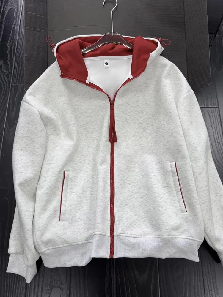 

American Sle Heavyweight Zipper Hoodie Men's Autumn Splicing Color Blo Cardigan Jaet Hard And Stiff Hooded Sweatirt