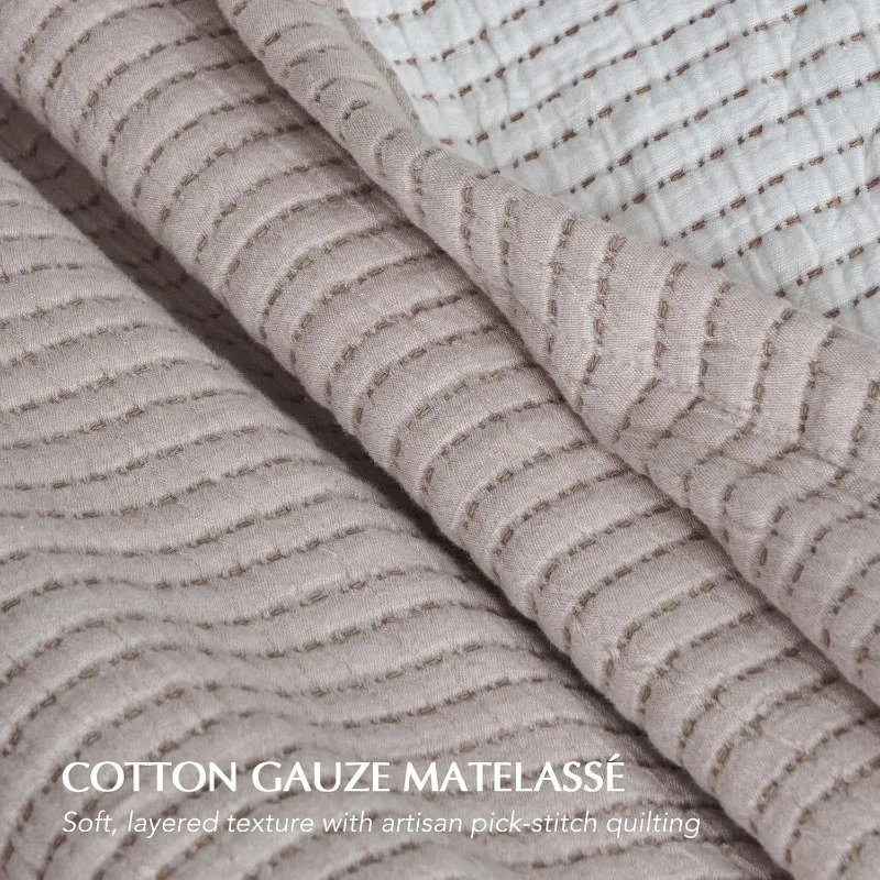 مفرش سرير من القطن الشاش، غطاء Matelassé فائق النعومة ومغسول مسبقًا، طقم سرير لحاف كينج كبير الحجم خفيف الوزن f