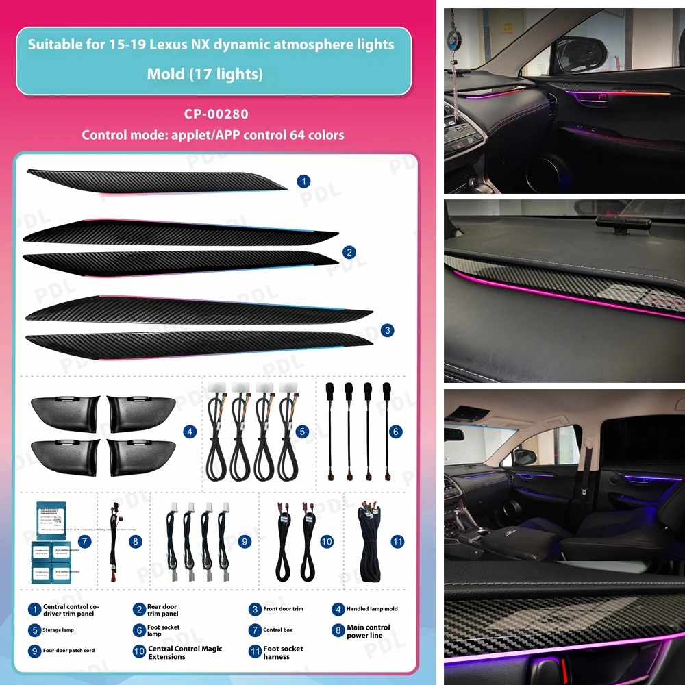 Decorative Light LED Atmosphere Lamp Door Panel Illuminated Co-pilot Strip Ambient Light For Lexus NX NX200 NX300h 2015-2021