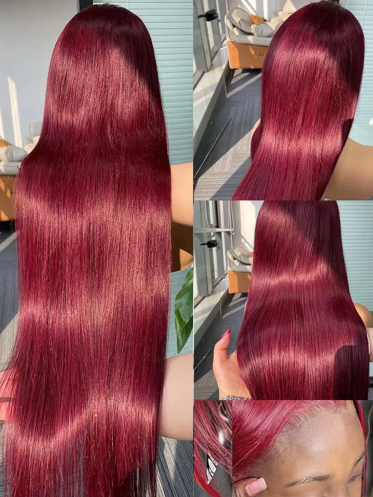 250 densité 99J bordeaux 13x4 dentelle frontale perruques de cheveux humains couleur brésilienne 30 34 pouces droite rouge dentelle avant perruques cheveux humains