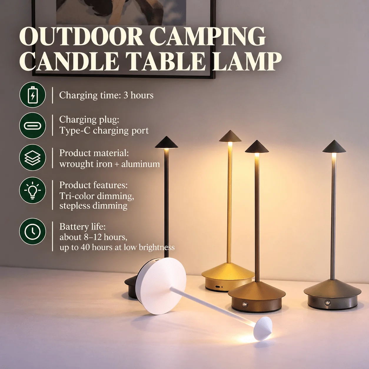 Persun Aladdin Table Lamp Flameless LED Candle Light 3 Level Dimmable Touch Control Rechargeable Bedside Desk Bar Ambient Lamp