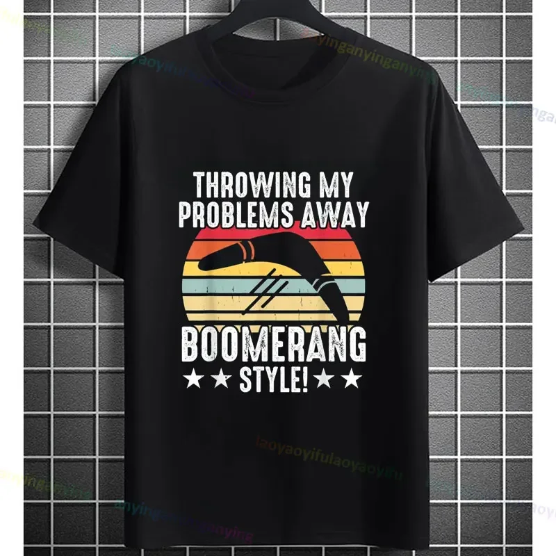 Funny Graphic T-Shirt with Throwing My Problems Away Boomerang Style Crewneck Short-sleev 100%Cotton Tee Perfect for Sports Fans